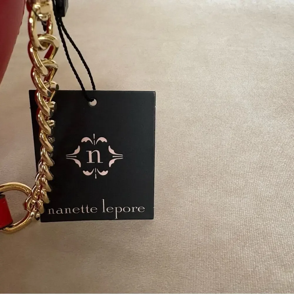 Nanette Lepore Cupid Heart Shaped Red Crossbody Bag Top Handle Purse Gold Chain